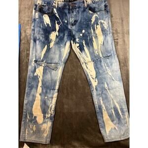 Grindhouse Denim Men’s 40x32 Dark Acid Washed Moto‎ Straight Leg Jeans